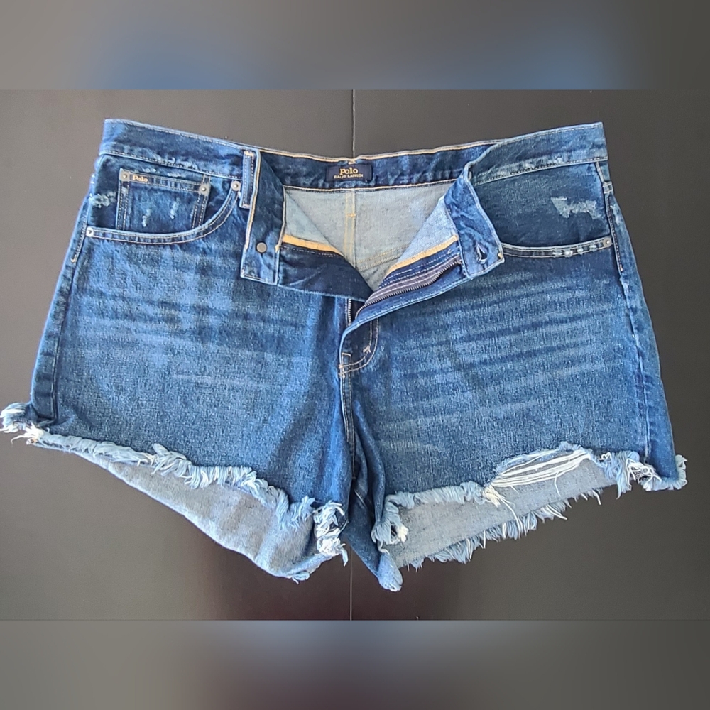 EUC Polo Ralph Lauren Sophia Cut Off Jean Shorts - Dark Blue, Size 34